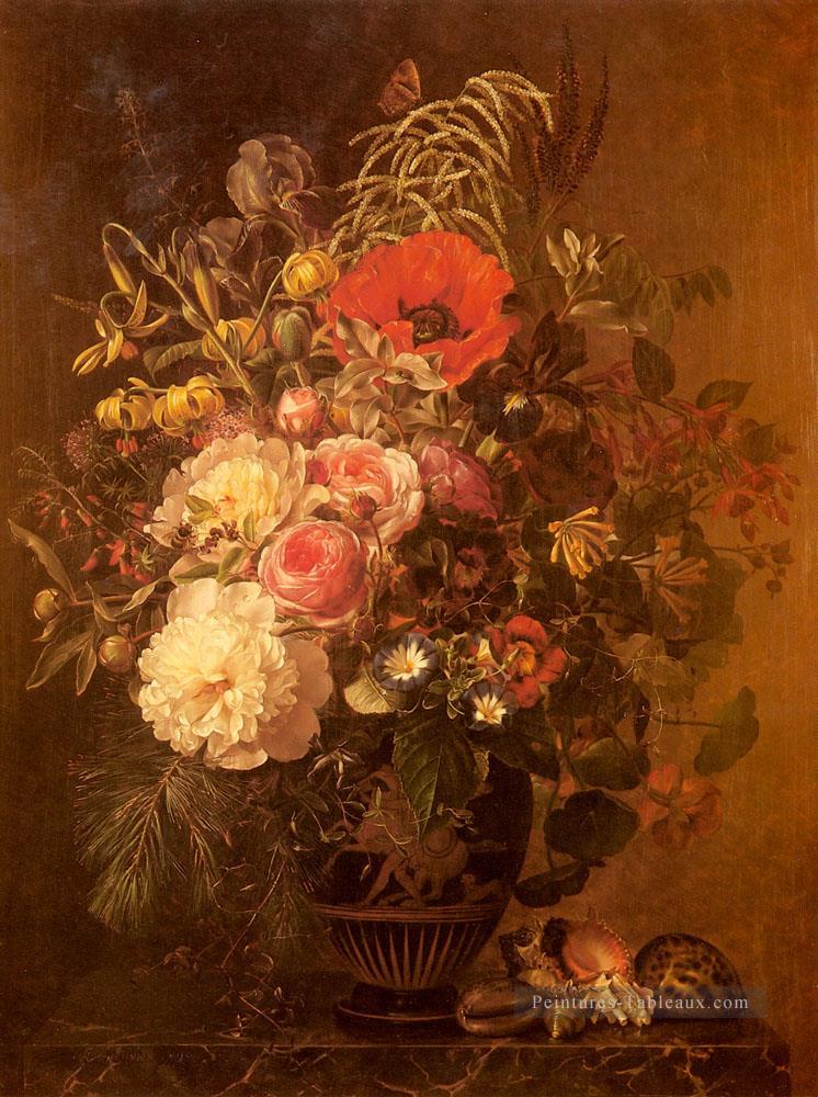 Une Nature morte avec des fleurs dans un vase grec Johan Laurentz Jensen fleur Peintures à l'huile